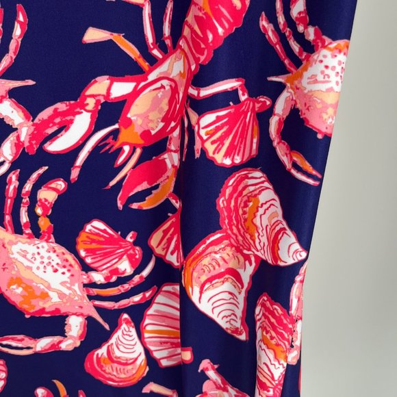 Kaeli Smith Navy Blue Red Pink Crab Lobster Short Sleeve Dress Women's Large L - Picture 8 of 10